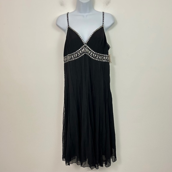 Mixit Dresses & Skirts - VTG MixIT Black Sequin Beaded Empire‎ Waist Mesh Overlay Dress Womens 12 NEW
